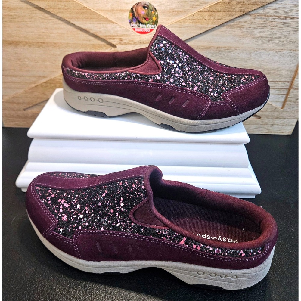 Easy‎ Spirit Purple Glitter Mule Sneakers 7.5 Traveltime Slip On Suede #694